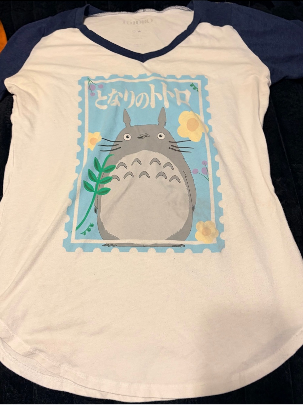 White & Navy My Neighbor Totoro Graphic Raglan Tee